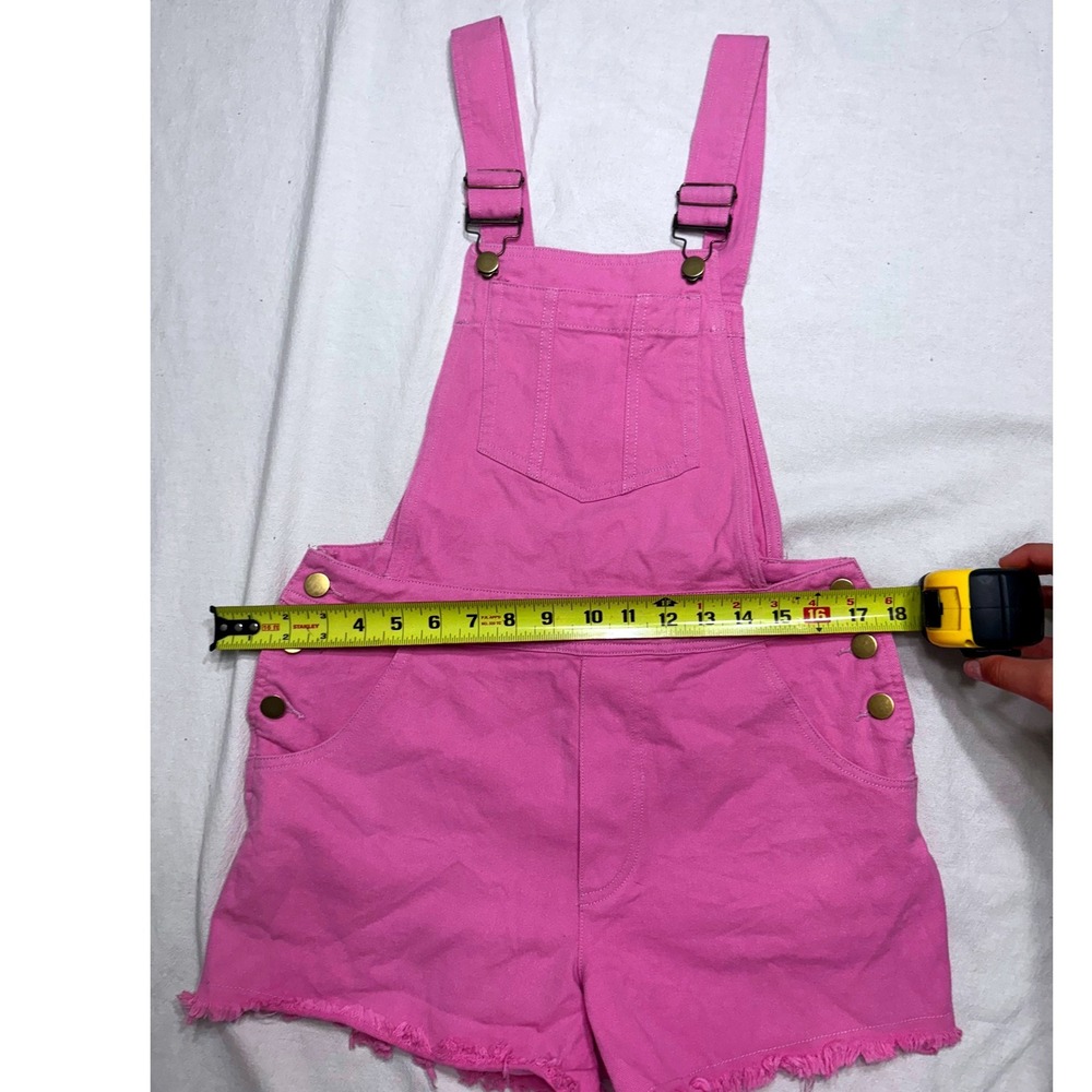 &merci Pink Denim Shortalls Women Small Frayed Hem Bib Overalls Shorts - Picture 3 of 6